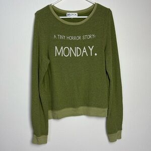 WILDFIX BAGGY BEACH JUMPER SZ medium “Monday…a tiny little horror story” green